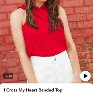 Bibi cross neck halter top in red, size XL